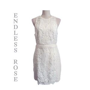 NWT Endless Rose‎ White Lace Floral Crochet Mini Dress. Sz Large